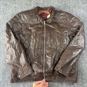 Garrett Mens Brown Quilted Genuine Leather Bomber Moto Jacket Size 38 Korea